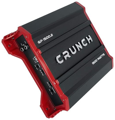 Crunch GP-1500.2 1500 Watt 2 Channel Car Audio Amplifier Stereo Amp Bridgeable Bundle with Rockville RWK82 8 Gauge 4 Chan Car Amp Wiring Installation Wire Kit (2) RCA's