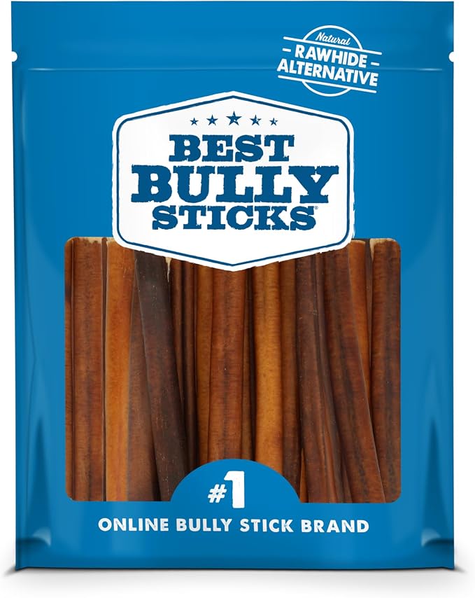6 Inch Bully Sticks for Dogs - 50 Count (Pack of 1) - Natural, Easily Digestible, 100% Grass-Fed Beef, Grain and Rawhide Free