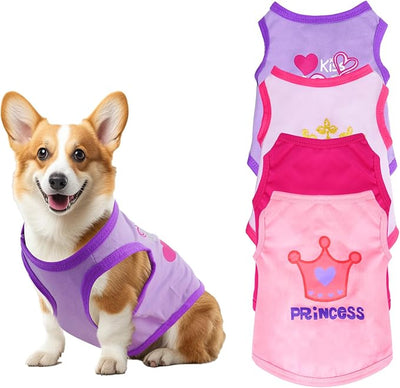 Pistha 4 Pack Dog Shirts Summer Printed Puppy Clothes Cute Sleeveless Pet T Shirts Dog Clothes for Small Medium Dogs Cats Girl(S)
