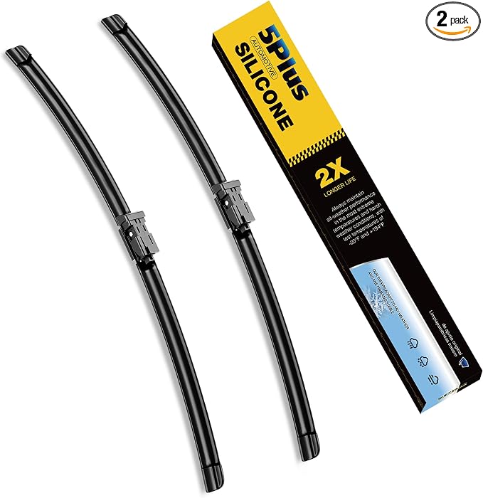 5 PLUS Premium Silicone Wiper Blades 24"+24" Front Fit Top Lock Arms 2-PACK | All Weather Performance, Waterproof Rain Wiping, Streak-Free Visibility, Long Lasting Harsh Weather Design