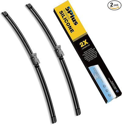 5 PLUS Premium Silicone Wiper Blades 24"+24" Front Fit Top Lock Arms 2-PACK | All Weather Performance, Waterproof Rain Wiping, Streak-Free Visibility, Long Lasting Harsh Weather Design