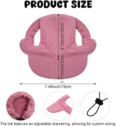 Dog Sun Hat with Sunglasses for Small Dogs Cats, Pink Corduroy Visor Cap with Ear Holes, Gold Frame Round Pet Sunglasses Summer Outdoor Accessories for Toy Poodle, Bichon, Maltese