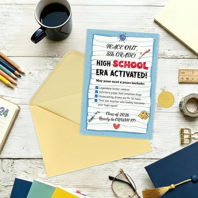 FLYAB 8th Grade Graduation Card - 2026 Peace Out 8th Grade Graduation Promotion Card with Gold Envelope Middle School Congrats Grad Gift for Her Him Boys Girls Son Daughter Granddaughter Grandson(5.5x8 Inch)