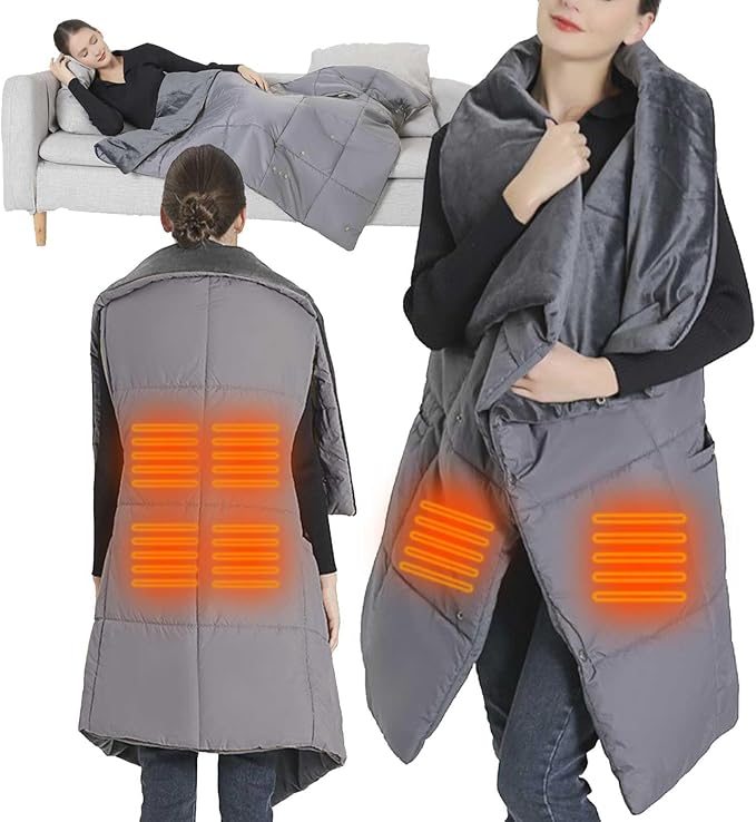 Heated Blanket Battery Operated, 43”x54” Portable USB Heating Throw, 3 Levels Temperature, Cordless Electric Throw for Home, Office, Camping,Travel, Stadium, Car(No Battery)