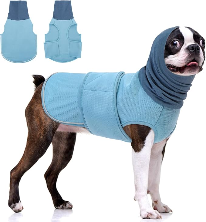 KOESON Dog Calming Hoodie with Ear Wrap & Adjustable Fit, Reflective Thunder Jackets for Medium Dogs, Breathable Anxiety Dog Vest for Storms, Fireworks, Travel, Separation, Blue M
