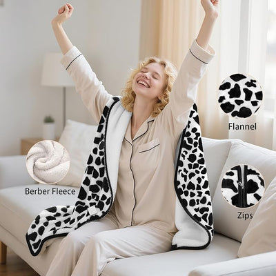 Heated Wearable Shawl 33x59 Inch, 6 Heating Levels & 5 Timer Settings, Soft Sherpa to Fleece, UL Certified with Auto Shut Off, Machine Washable Gift for Christmas Home Office (CowPrint)