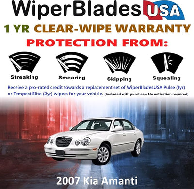 WiperBladesUSA Wiper Blades Set w/ 1yr warranty compatible with Kia Amanti 2007 Wipers (Set of 2) Pulse Wipers