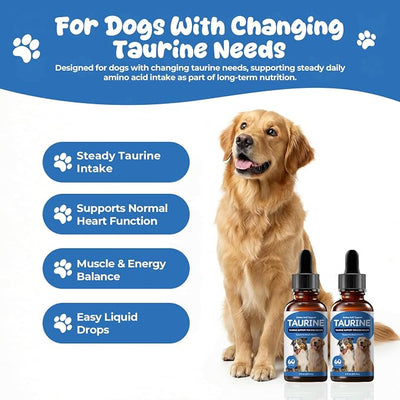 Taurine Liquid Supplement for Dogs, Daily Amino Acid Drops Supporting Heart & Muscle Function, Energy Balance & Physical Stability, 60 ml