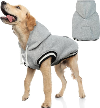 FUAMEY Dog Hoodie, Winter Dog Fleece Sweaters Pet Warm Sweatshirt with Pocket, Soft Warm Christmas Outfit Puppy Vest with Leash Hole for Small, Medium, Large Dogs Grey