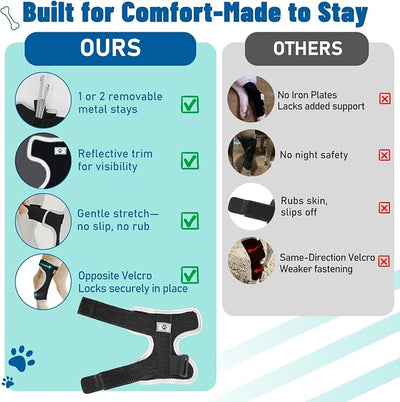 Dog Leg Braces for Back & Front Legs- Dog Hock & Ankle Joint Brace for Weak Back Legs with 2 Metal Strips, Reflective Trim for Sprain, Injury, Arthritis, Wound Recovery,Black,L