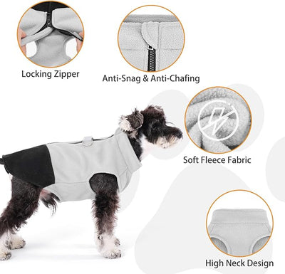 KOOLTAIL Dog Fleece Vest Sweater, Zip Up Step-in Pullover Warm Puppy Jacket with Dual Leash D-Ring for Small Medium Dogs, Cozy Soft Pet Winter Cold Weather Coats Fall Clothes Hoodie Boy Girl, Black S