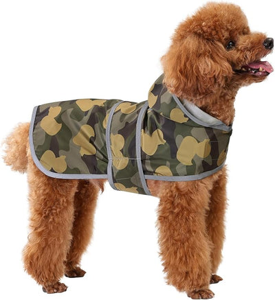 Dog Raincoat for Small Dogs Puppies Waterproof Jacket Hooded Rain Coats with Reflective Strips Leash Hole & Poncho Adjustable Fit (CamoDuck,S)