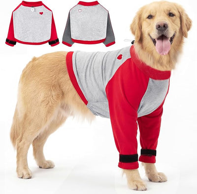 Lukovee Recovery Suit for Dogs - Padded Elbow Protector to Stop Licking, Long Sleeve for Pet Male Female Dog Front Leg Injuries Shoulder Wounds After Surgery Cone Alternative (Red&Gray, Small)