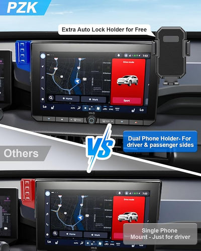 PZK Dual Car Phone Mount for 2026 Toyota RAV4 Accessories 12.9-Inch Screen | Compatible with Magsafe Car Phone Holder Magnetic 360° Rotation Phone Cradles Hands-Free Not Block Vent (Not Fit 10.5'')