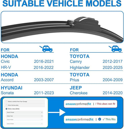CJPPPZIW® Windshield Wipers -26"+18" Replacement for 2016-2021 Honda Civic/2016-2022 Honda HR-V/2003-2007 Accord,OEM Quality Premium All-Season Wiper Blades (Set of 2)