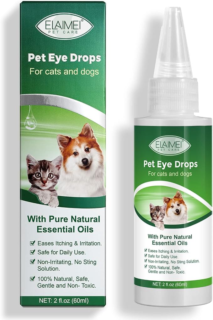 Pet Eye Drops for Dogs & Cats, Relieve Eyes Itching & Irritation, Pink Eye & Allergies Symptoms, Used to Clean Tear Stainsand Relieve Dryness - Suitable for All Animals - 60ML