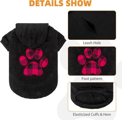 KOOLTAIL Plaid Dog Hoodie Pet Clothes Sweater with Hat and Pocket for Small Medium Large Size Dogs, Soft Winter Warm Dog Cold Weather Coat, Fleece Fall Dog Hooded Sweatshirt for Puppy Cats, Black M