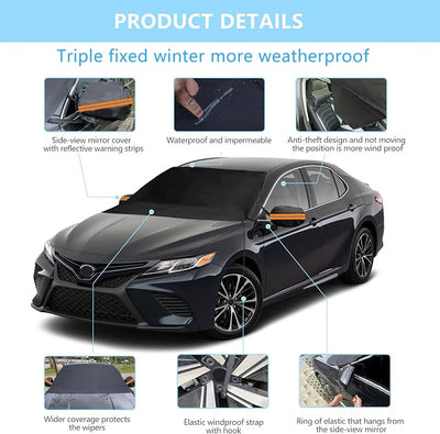 Windshield Cover for Ice and Snow, Car Windshield Snow Cover with Side Mirrors Cover, Thicken Winter Windshield Covers Waterproof Outdoor Covers Fits Most Cars SUVs and Vans (75"x47")