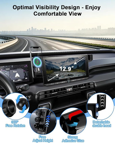 PZK Car Phone Mount for 2026 Toyota RAV4 Accessories 12.9-Inch Screen Only | Magnetic 15W Fast Wireless Charger Phone Holder with Magsafe 360° Rotation Phone Cradles with MagSafe (Not Fit 10.5 inch)