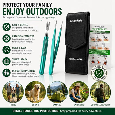 Homesake Tick Remover Tool and Tweezer Set for Humans- Pets Stainless Steel Cat and Dog Tick Removal Kit w/Storage Pouch Safe Tic Control Puller for Complete Removal of Big and Small Ticks (3 Pack)