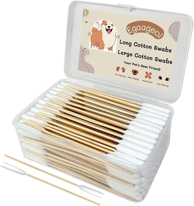 200 Pcs 6-Inch Long Cotton Swabs for Dog Ears with Bamboo Handle | for Dog Ear Care, Gun Cleaning, Electronics Cleaning, Makeup, Crafts | with Soft Cotton, Gentle Lint-Free Tips for Pet Owner