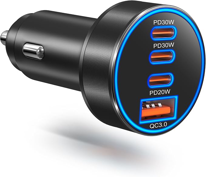 Car Charger USB C, 98W Multiport Fast Car Phone Cigarette Lighter USB Charger 12-24V USB Outlet Car Adapter Plug for iPhone 17/16/15 Pro Max,Galaxy S26/S25/S24 Ultra,Tablet, Android(Black)