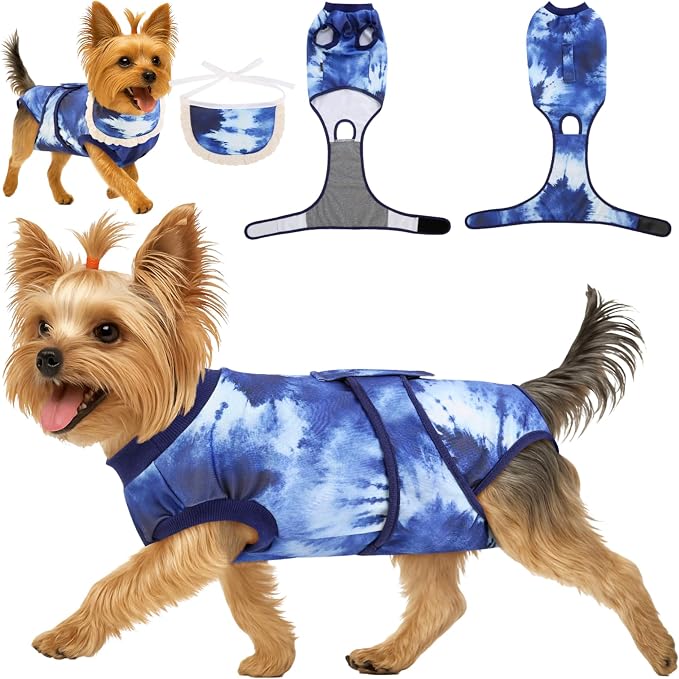 Soft Recovery Suit for Female/Male Dog Cat Puppy After Spay/Neuter, Comfortable Bandana Set Included, E-Collar Cone Alternative to Stop Licking Wounds, Dogs Full Body Onesie, Pet Onesies Bodysuit