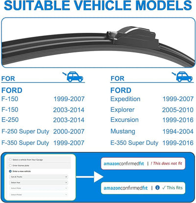 CJPPPZIW® Windshield Wipers -20"+20" Replacement for 1999-2007 Ford F-150 Expedition/2003-2014 Ford E-150 E-250/2005-2010 Explorer,OEM Quality Premium All-Season Wiper Blades (Set of 2)