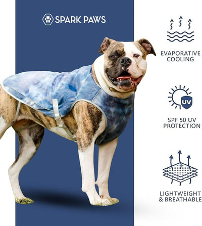 Spark Paws Dog Cooling Vest - SPF 50 UV Sun Protection - Summer Heat Relief Gear for Dogs, Lightweight, Evaporative Cooling - Dog Anxiety Relief Vest During Hot Days - Ice Blue, Large
