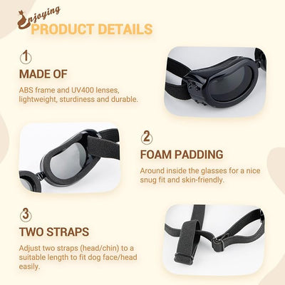 Enjoying Dog Goggles Small Breed, Dog Sunglasses UV Protection, Cycling Eye Protection for Small Dogs, Breathable Windproof Dustproof Anti-Fog, Adjustable Straps, Classic Black