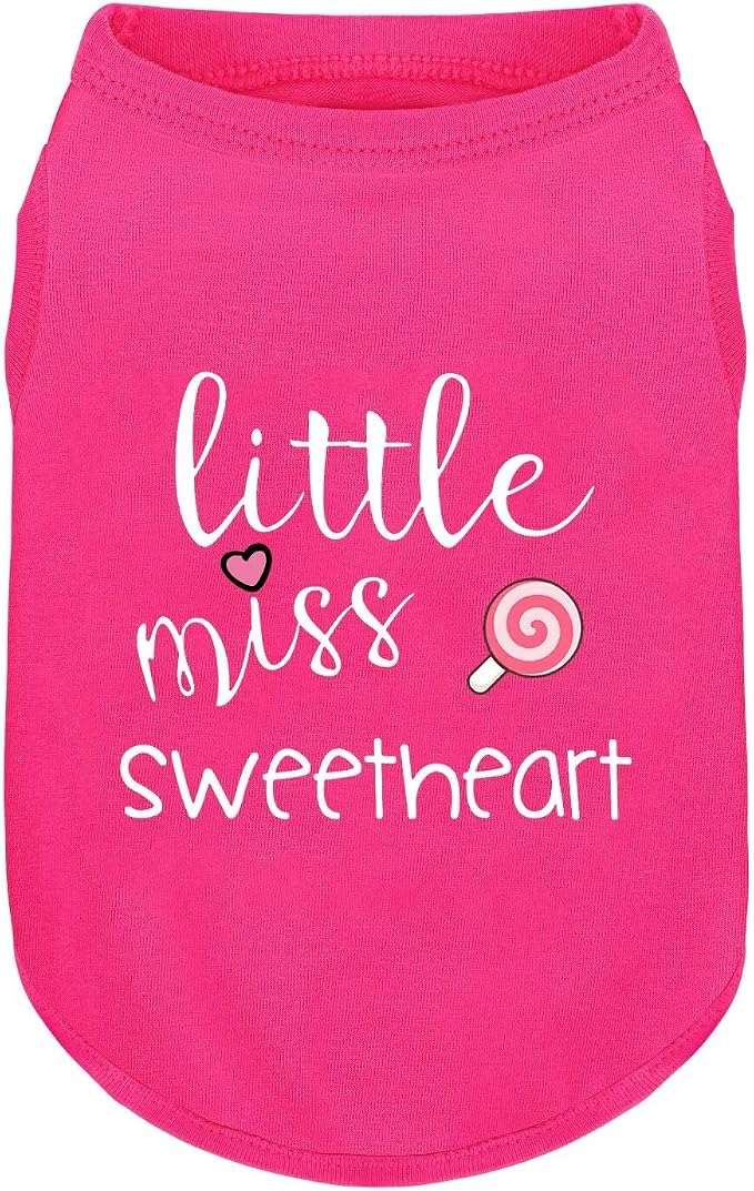 Pink Cotton Dog Shirt with 'Little Miss Sweetheart' Print, Soft & Breathable Pet Apparel for Small to Large Dogs, All-Season Sleeveless Vest, Cute and Comfortable Dog Outfit.Pink Lollipop XS