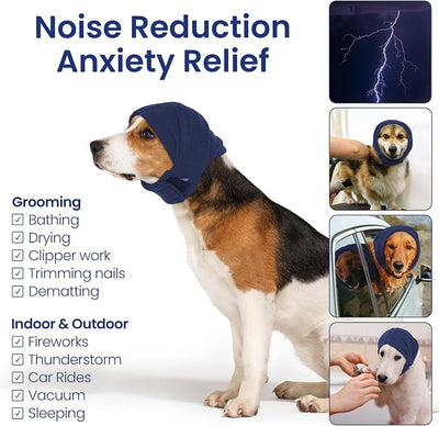 Nanaki Soft Dog Calming Hoodie Anxiety Relief Dog Ear Muffs Noise Protection Doggy Head Wrap Hematoma Fireworks Doggy Ear Cover for Bath Blow Drying Pet Head Cover Noise Cancelling Sleep Help Headband