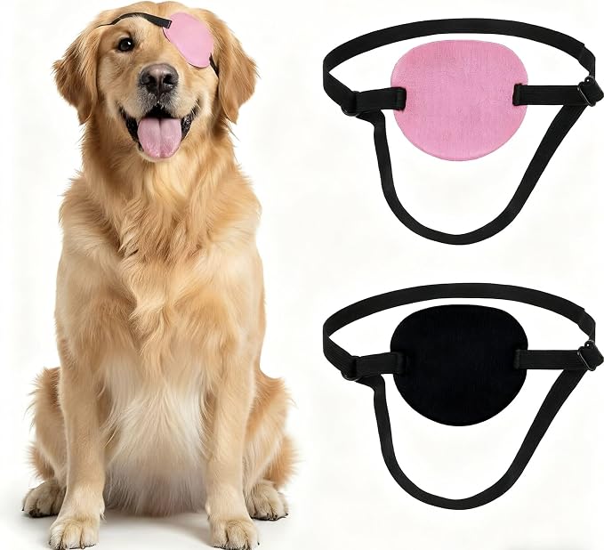 2-Pack Eye Patch for Dogs,Adjustable Dog Eye Patch,Soft and Comfortable Eyes Patches,for Medium/Large Breeds, Prevents Pawing After Injury or Vet Procedures