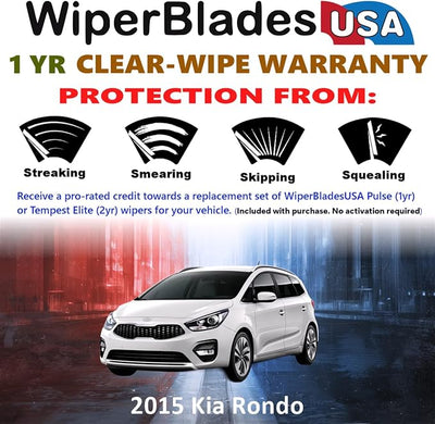 WiperBladesUSA Wiper Blades Set w/ 1yr warranty compatible with Kia Rondo 2015 Wipers (Set of 3) w/Rear Wiper Pulse Wipers