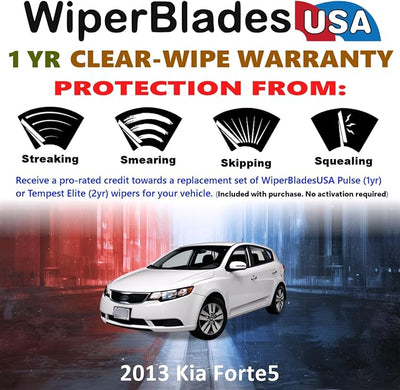 WiperBladesUSA Wiper Blades Set w/ 1yr warranty compatible with Kia Forte5 2013 Wipers (Set of 3) w/Rear Wiper Pulse Wipers