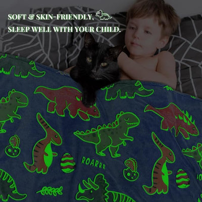 Dinosaur Blanket Gifts for Boys, Dinosaur Toys for Kids 3-10, Soft Warm Fuzzy Fleece Toddler Blanket for Travel Daycare Bed Nap, Dino Room Decor Birthday Gifts, 40x60 Inches