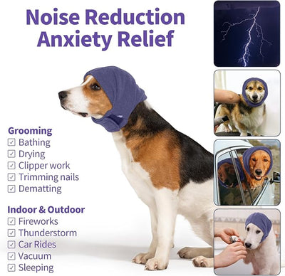Nanaki Dog Calming Hoodie, No Shake Ear Wraps for Dogs, Ear Protection Cover Muffs, Head Warp for Anxiety Relief, Noise Reduction, Hematoma, Grooming and Force Drying Protector, Dog Snood for Eating
