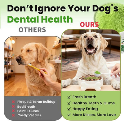 Dog Dental Powder for Dogs Teeth Cleaning Powder Probiotic Dental Care Supplement for Pet Dog Breath Freshener, with Brown Algae, Plaque Tartar Remover, Fresh Breath, Sensitive Stomach Support