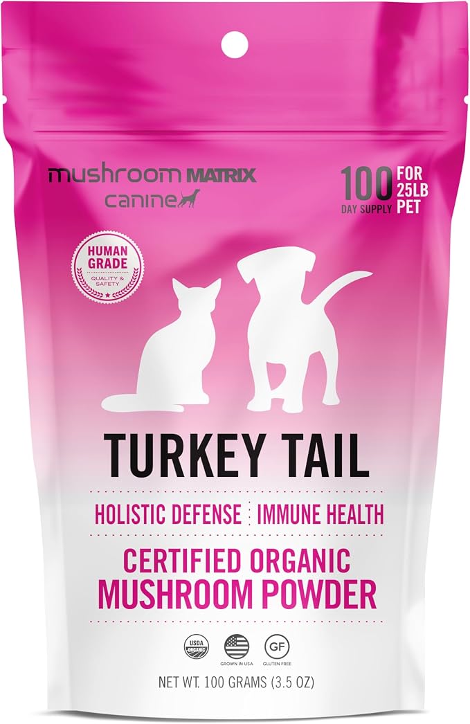 Om Pet - Canine | Turkey Tail | USA Grown Human-Grade Organic Mushroom Powder Pet Supplement | Immunity Support & Holistic Defense for Dogs & Cats | 100 Grams, 3.5 oz