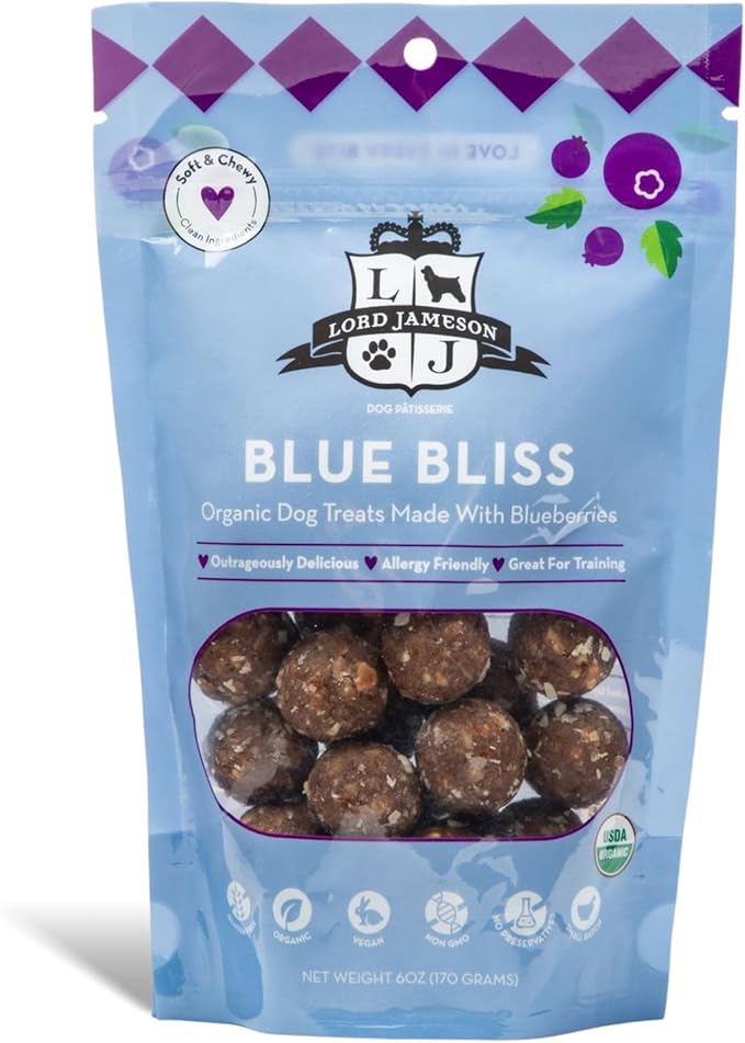 Lord Jameson Blue Bliss 6 oz: Organic Soft & Chewy Dog Treats | Natural Puppy & Senior Treats | Easy Chew Hypoallergenic Dog Snacks | Gourmet Healthy Training Treats for Small & Large Dogs