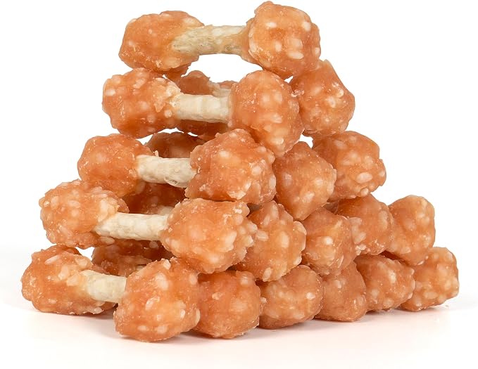 Dog Treats, 9oz Mini Rawhide Chews, Chicken Dumbbells with Rice for Small Dogs & Toy Breed, Crunchy and Healthy (2.5 Inch 17 Count)