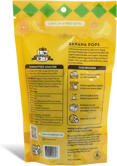 Lord Jameson Banana Pops 6 oz: Organic Soft & Chewy Dog Treats | Natural Puppy & Senior Treats | Easy Chew Hypoallergenic Dog Snacks | Gourmet Healthy Training Treats for Small & Large Dogs