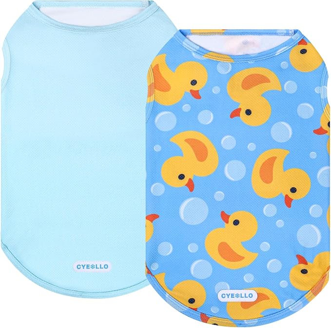cyeollo 2 Pack Dog Cooling Shirt, Lightweight Sun Protection Sleeveless Dog Vest, Breathable Summer Clothes for Small Dogs Boy & Girl, Soft Pet Tshirts, Yellow Duck L