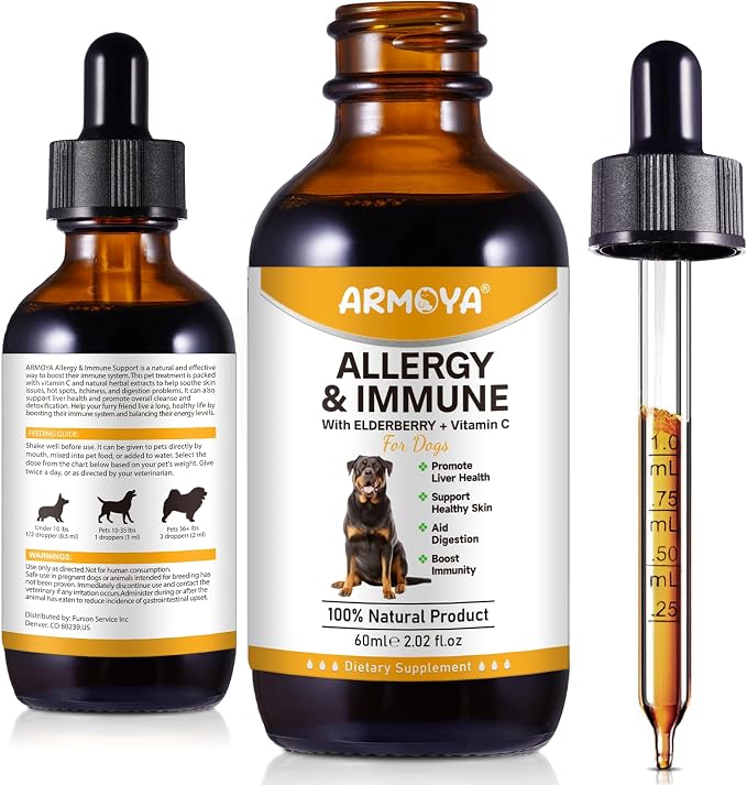 Allergy Relief Drops for Dogs - Allergy and Immune - Immune Support Supplement - Dog Supplement - Natural Pet Supplement for Dog Allergy Relief with Turmeric & Milk Thistle