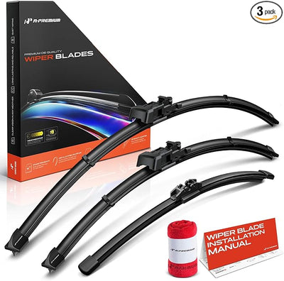 A-Premium 26"+24"+11" Windshield Wiper Blades with Wear Indicator & Towel | Compatible with Ford EcoSport 2018-2021, Front Rear Wipers Blade Set for TLP/FR_DH Arm Connector, Pack of 3