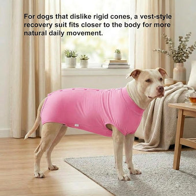 LovinPet Dog Recovery Suit, Easy Snap-Back Cover for Large Dogs, Bodysuit for Female Dogs, Solid-Color Surgery Suit with Cushioned Belly Panel, Pink, XXL