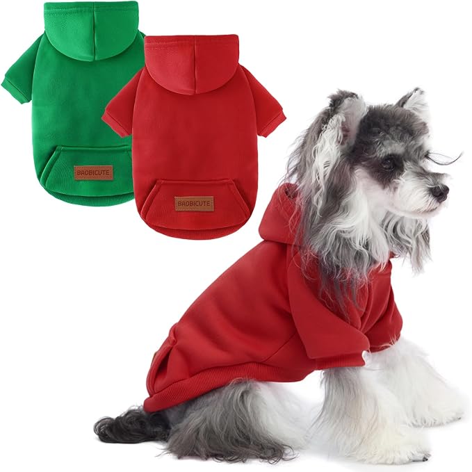 2 Pack Dog Hoodie Warm Hood Dog Sweater Cold Weather Small Dogs Sweatshirt Comfort Pet Clothes for Small Medium Dogs with Pockets Cats Chihuahua Clothes for Male Female Girl Boy Sporty Daily Wear