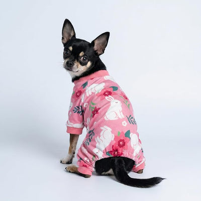 Fitwarm Floral Bunny Dog Pajamas, Cute Easter Outfit for Small Dogs Girl, Festive Pet Clothes, Pink, Red, White, XS