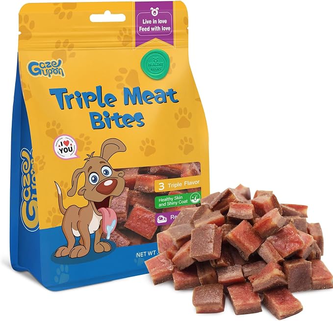 Soft Dog Jerky Treats for Large Dogs, Triple Flavored Meat Bites, Healthy Training Snacks Made with Real Chicken, Duck, Beef