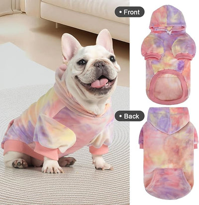PAWCHIE Dog Hoodie, Premium Dog Sweater for Small Medium and Large Dogs, Tie Dye Pet Cloth with Leash Hole,Puppy Sweatshirt, Pet Outfit, Cat Apparel, Pink L